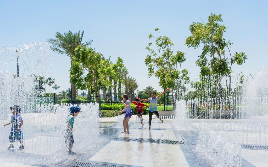 Hotel Park, Doha, Qatar landscape design children around fountain